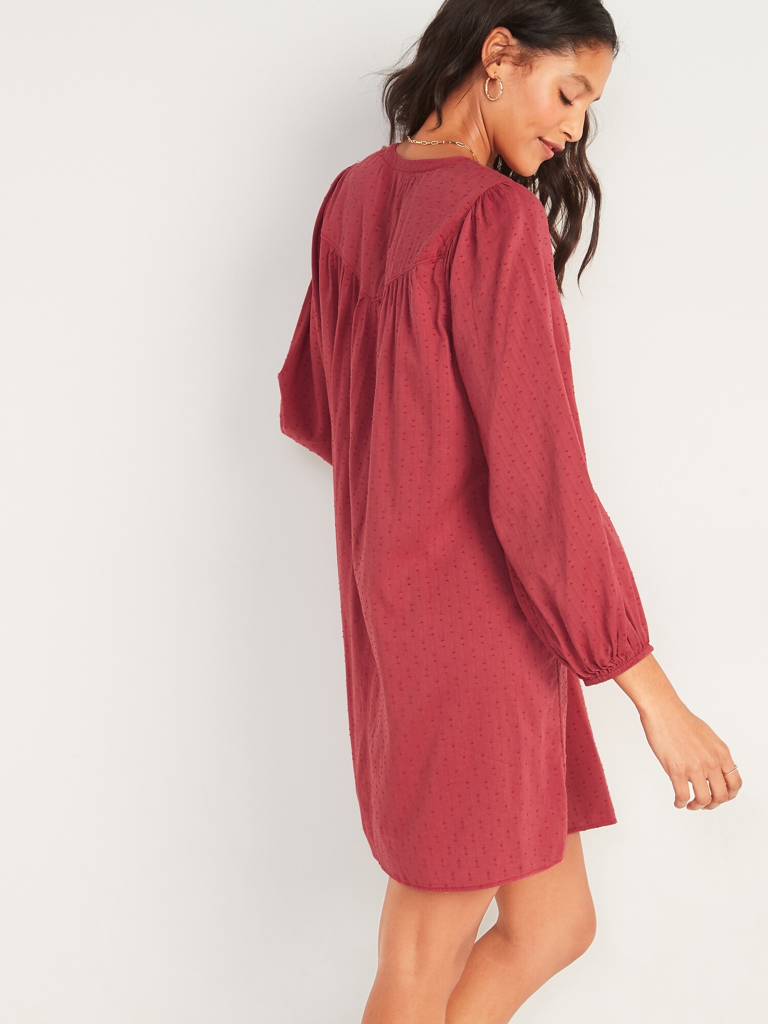 Split-Neck Textured Clip-Dot Midi Swing Dress for Women | Old Navy