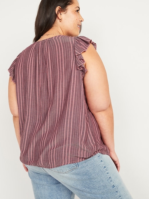 Image number 2 showing, Ruffled Crinkle-Texture Striped Tie-Neck Plus-Size Blouse