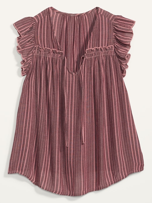 Image number 4 showing, Ruffled Crinkle-Texture Striped Tie-Neck Plus-Size Blouse