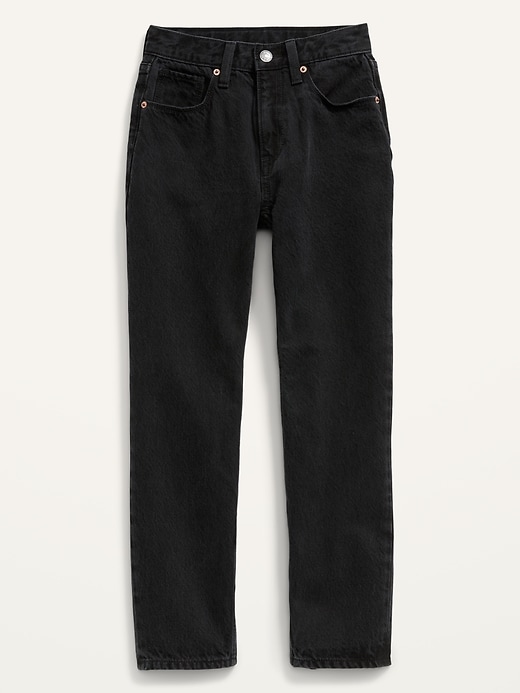 View large product image 1 of 2. High-Waisted Slouchy Straight Black-Wash Jeans for Girls
