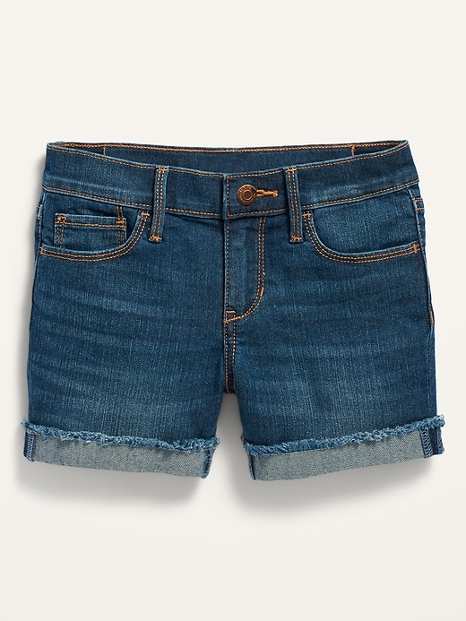 View large product image 1 of 1. Dark-Wash Frayed-Hem Jean Midi Shorts for Girls
