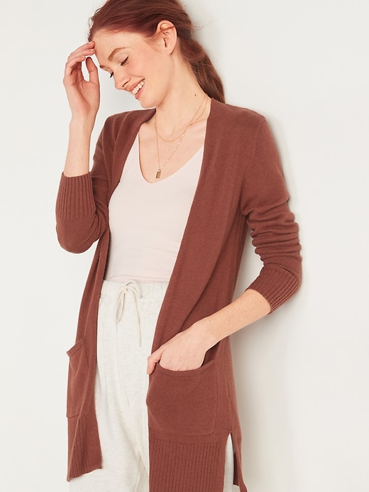 Image number 1 showing, Long-Line Open-Front Sweater for Women