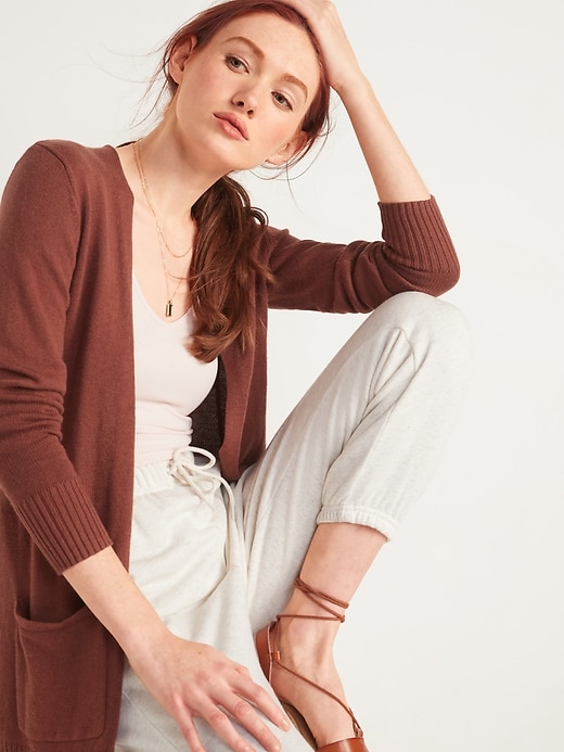Image number 3 showing, Long-Line Open-Front Sweater for Women