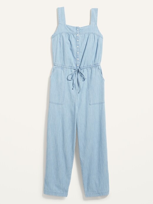 Image number 4 showing, Sleeveless Tie-Waist Utility Jean Jumpsuit for Women
