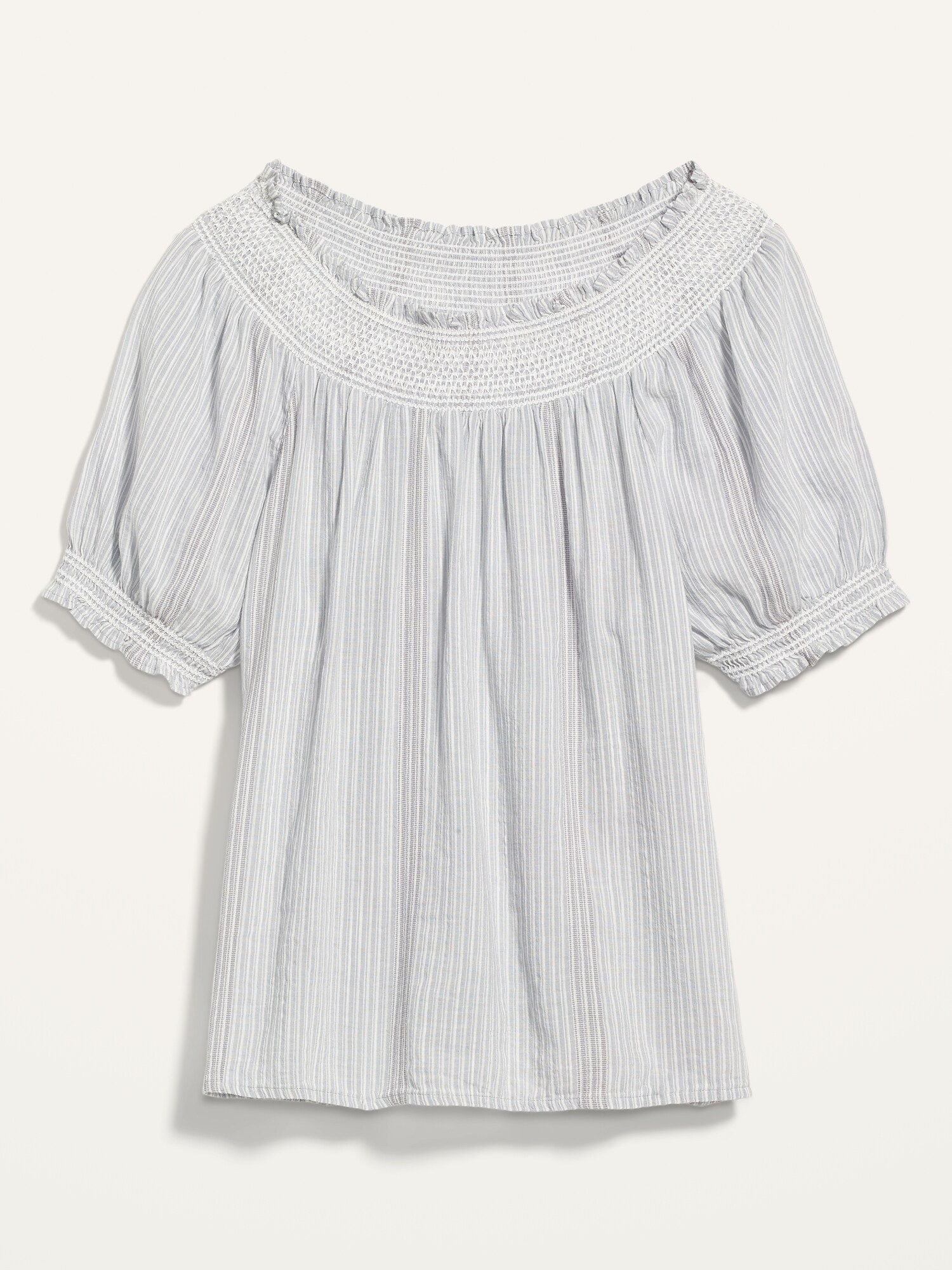 Smocked-Neck Dobby-Stripe Blouse for Women | Old Navy