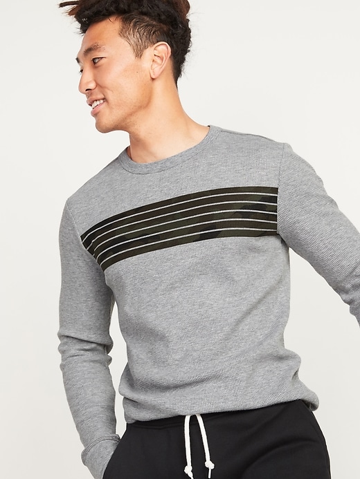 View large product image 1 of 3. Thermal-Knit Camo Chest-Stripe Long-Sleeve Tee