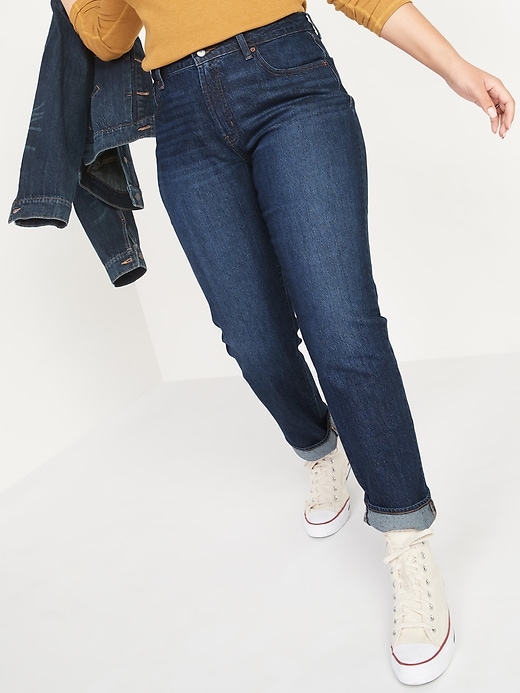 Image number 5 showing, High-Waisted Slouchy Straight Dark-Wash Jeans for Women