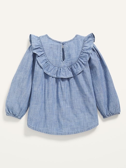View large product image 2 of 2. Ruffle-Trim Chambray Tunic for Toddler Girls