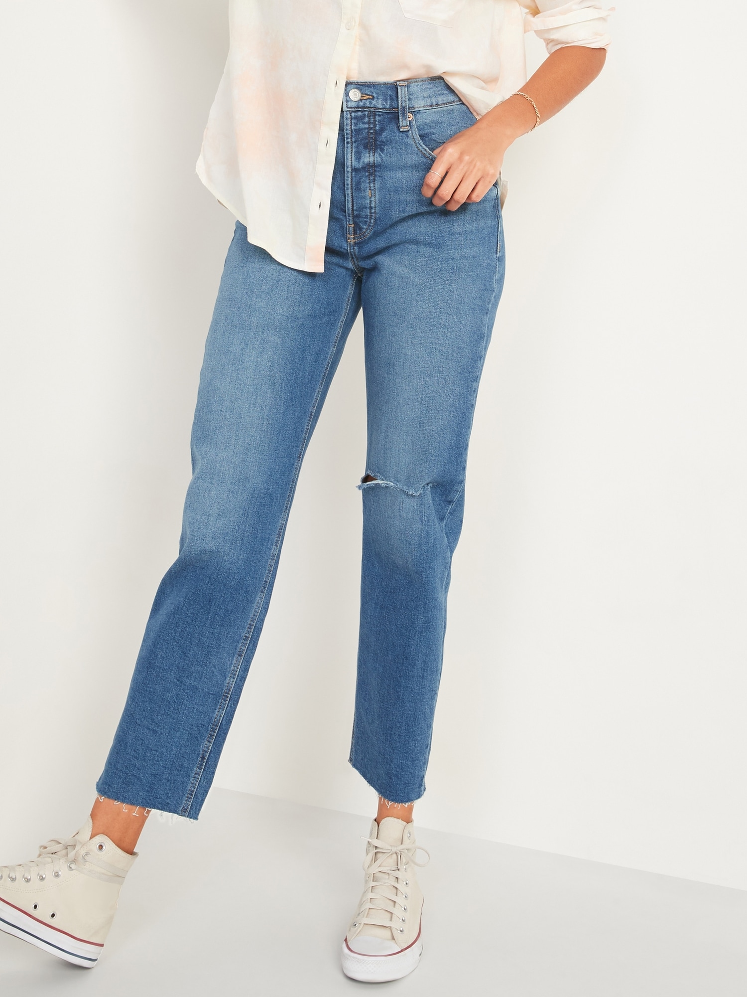 straight jeans with rips