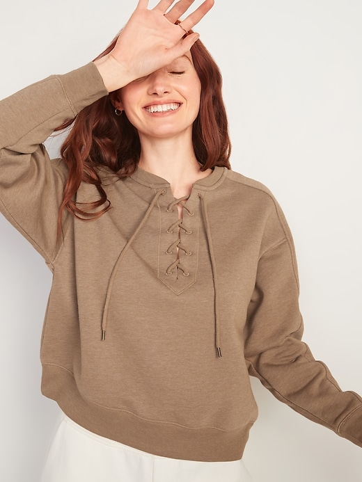 View large product image 1 of 2. Lace-Up Crew-Neck Sweatshirt for Women