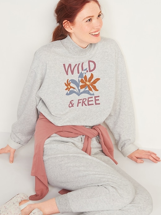 Image number 3 showing, Oversized Mock-Neck French Terry Sweatshirt for Women