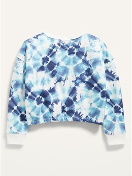 Cropped Cinched-Hem Crew-Neck Pullover Sweatshirt for Girls Old Navy