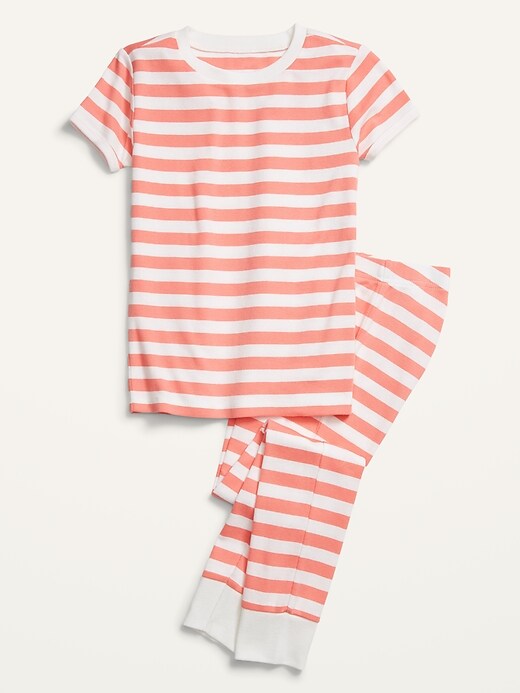 View large product image 1 of 1. Gender-Neutral Snug-Fit Striped Pajama Set for Kids