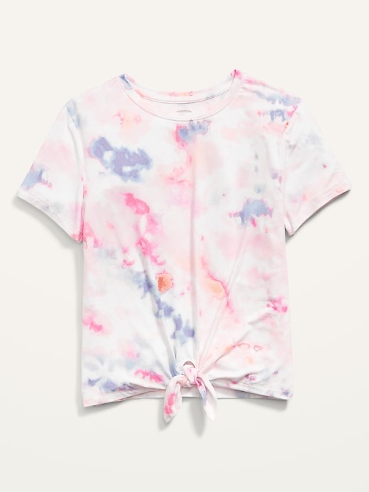 View large product image 1 of 2. Luxe Short-Sleeve Printed Tie-Hem Tee for Girls