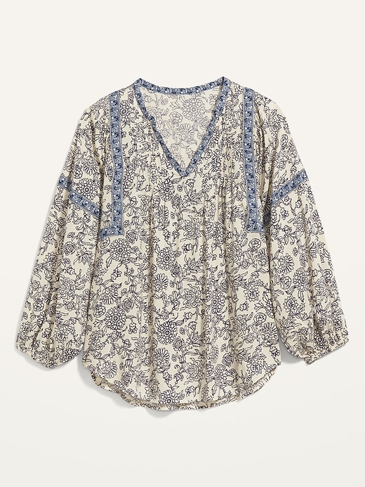 Oversized Floral-Print Split-Neck Tunic Top for Women | Old Navy