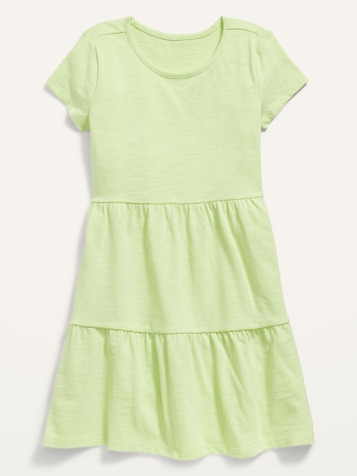 View large product image 1 of 2. Short-Sleeve Tiered Slub-Knit Dress for Girls