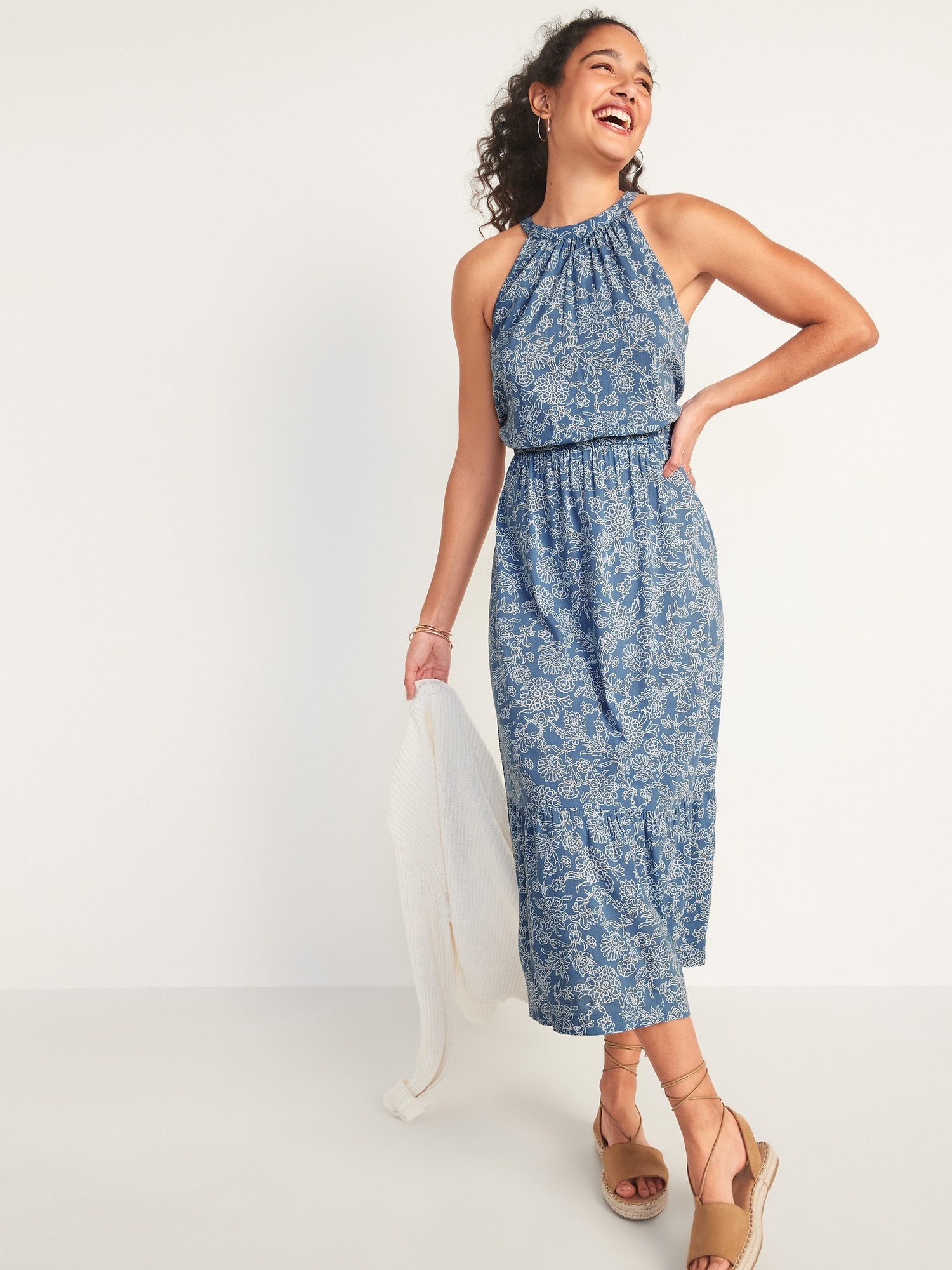 Waist-Defined Sleeveless Floral-Print Maxi Dress for Women | Old Navy