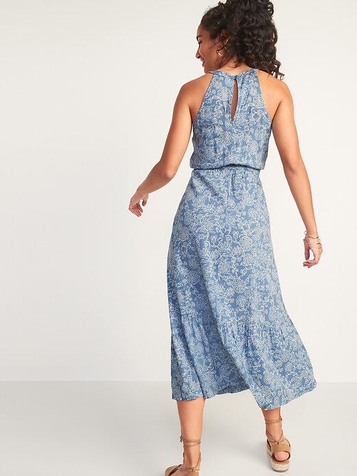 Image number 2 showing, Waist-Defined Sleeveless Floral-Print Maxi Dress for Women