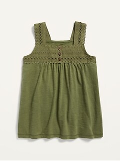 Sleeveless Square-Neck Cutwork Jersey Top for Girls