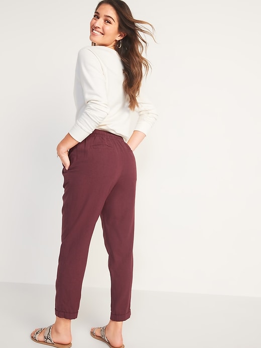 High-Waisted Linen-Blend Straight Cropped Pants for Women | Old Navy