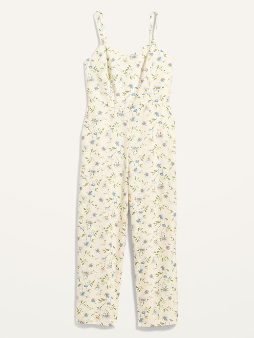 L'image numéro 4 présente Combinaison-pantalon sans manches en mélange de lin à fleurs pour Femme