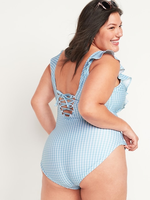 Image number 2 showing, Secret-Slim Ruffled V-Neck Plus-Size Underwire One-Piece Swimsuit