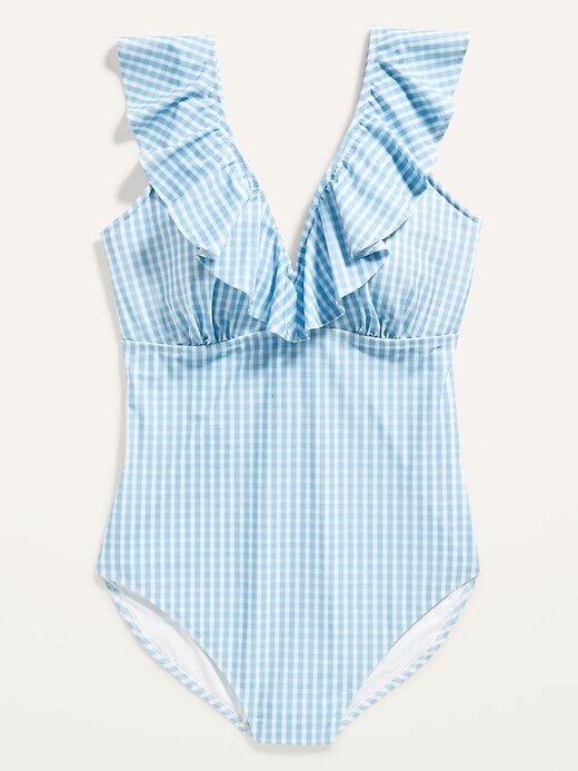 Image number 4 showing, Secret-Slim Ruffled V-Neck Plus-Size Underwire One-Piece Swimsuit