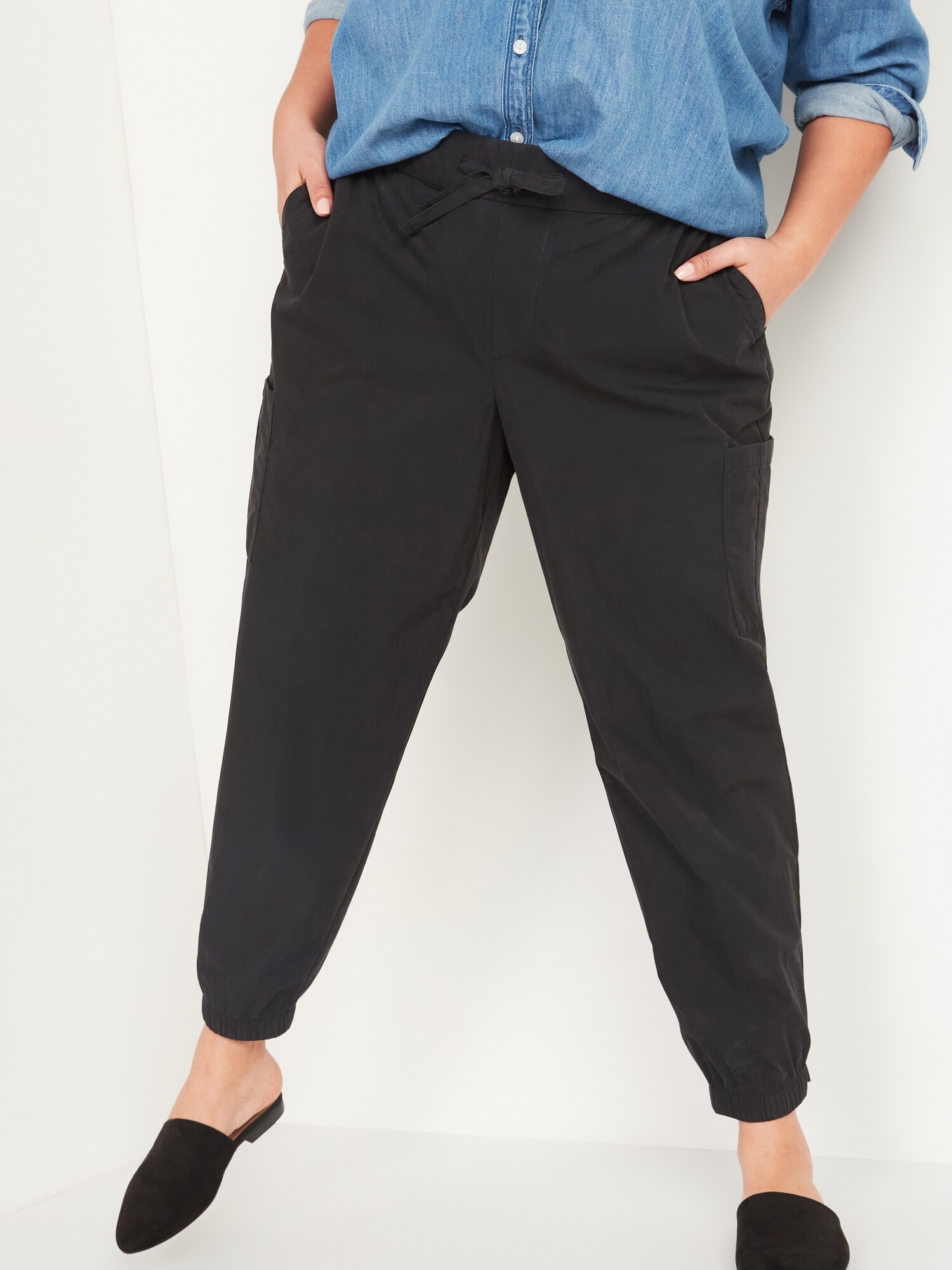 High-Waisted Poplin Tapered Jogger Plus-Size Cargo Pants