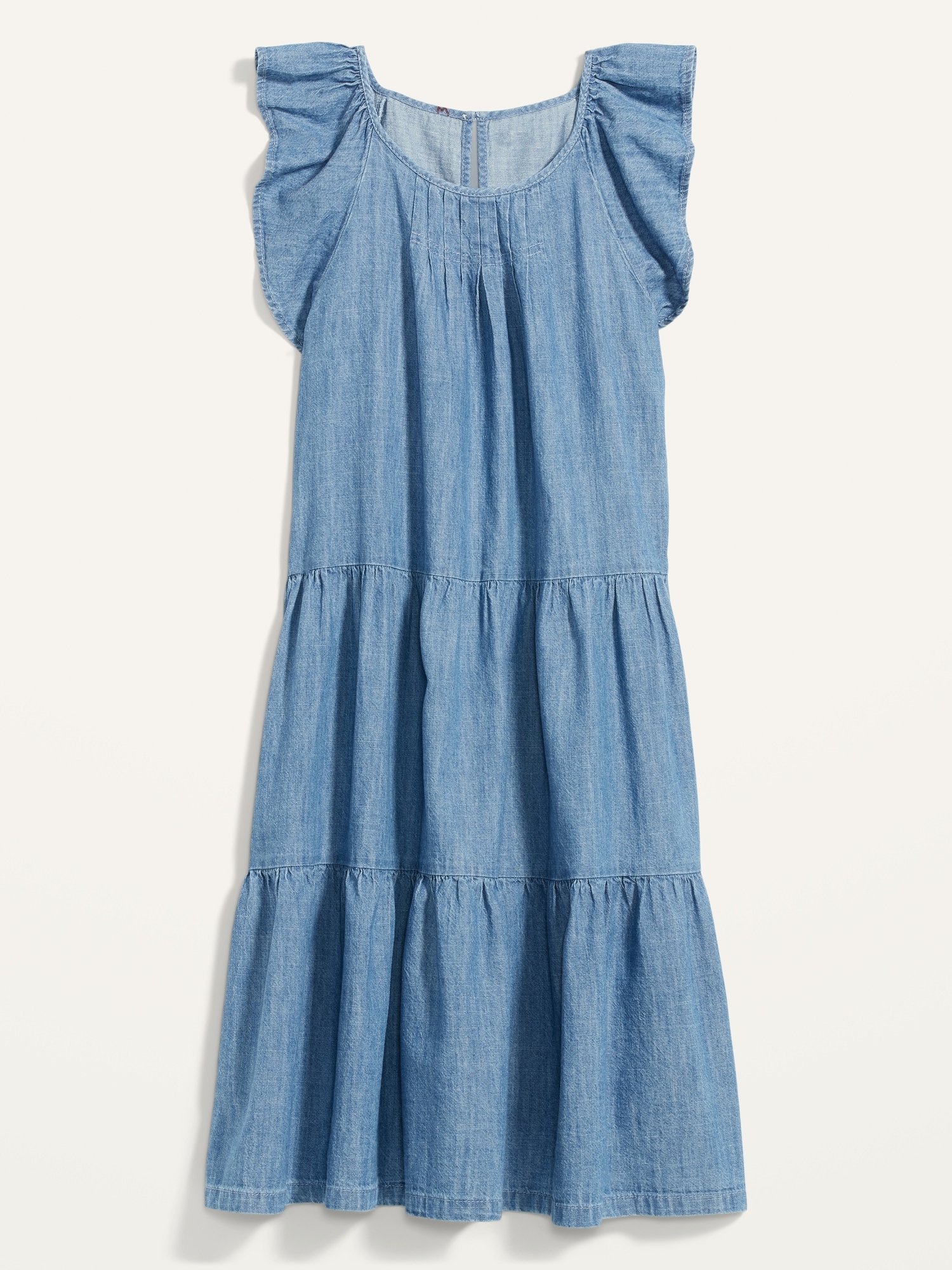 Tiered Chambray Flutter-Sleeve Swing Dress for Women | Old Navy