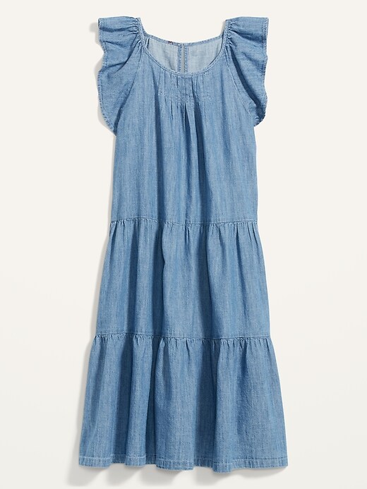Image number 4 showing, Tiered Chambray Flutter-Sleeve Swing Dress for Women