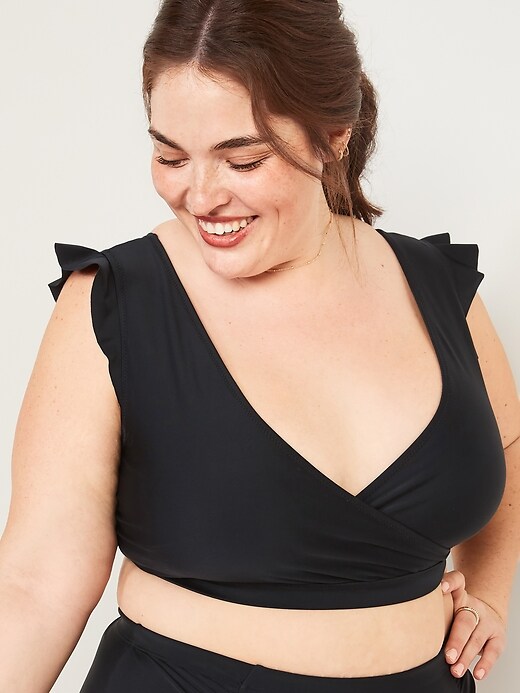 View large product image 1 of 2. V-Neck Flutter-Sleeve Plus-Size Swim Top