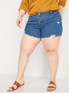 Mid-Rise Boyfriend Plus-Size Ripped Cut-Off Jean Shorts -- 5-inch inseam