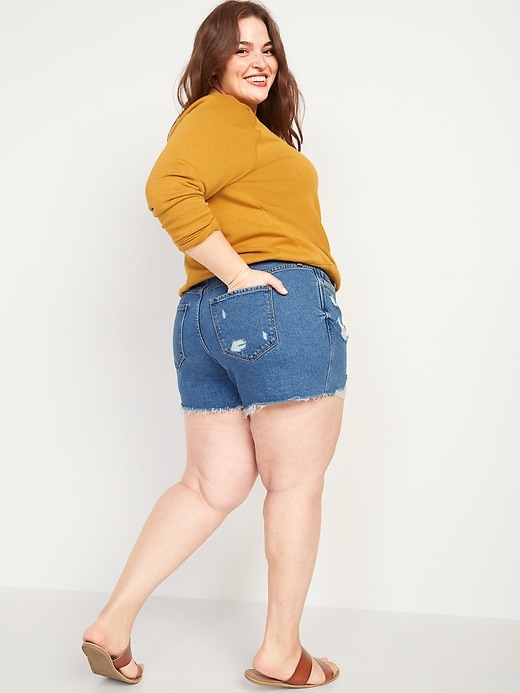 Image number 2 showing, Mid-Rise Boyfriend Plus-Size Ripped Cut-Off Jean Shorts -- 5-inch inseam