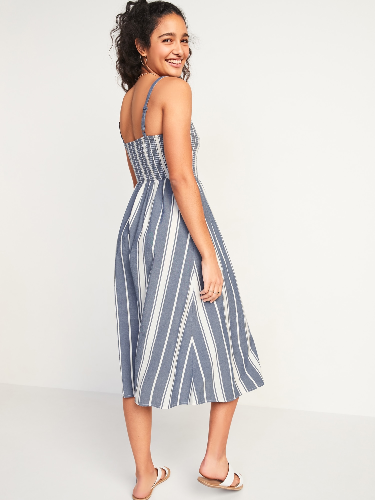 Smocked Fit & Flare Striped Cami Midi Dress for Women | Old Navy