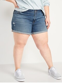 Mid-Rise Ripped Boyfriend Plus-Size Jean Shorts -- 5-inch inseam