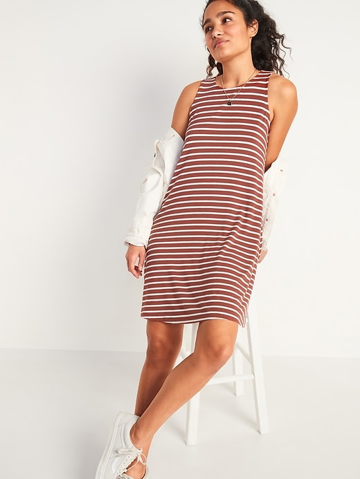 Image number 3 showing, Striped Jersey-Knit Sleeveless Swing Dress for Women
