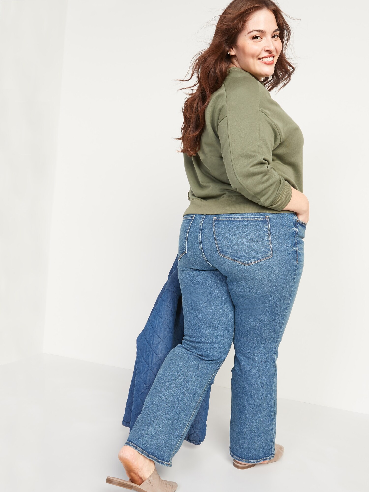 High-Waisted Plus-Size Pull-On Kicker Boot-Cut Jeans