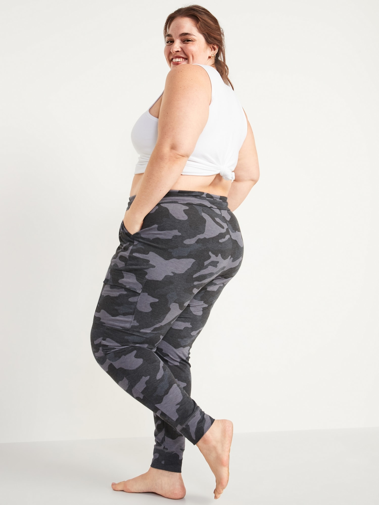 Mid-Rise French Terry Plus-Size Live-In Cargo Jogger Pants