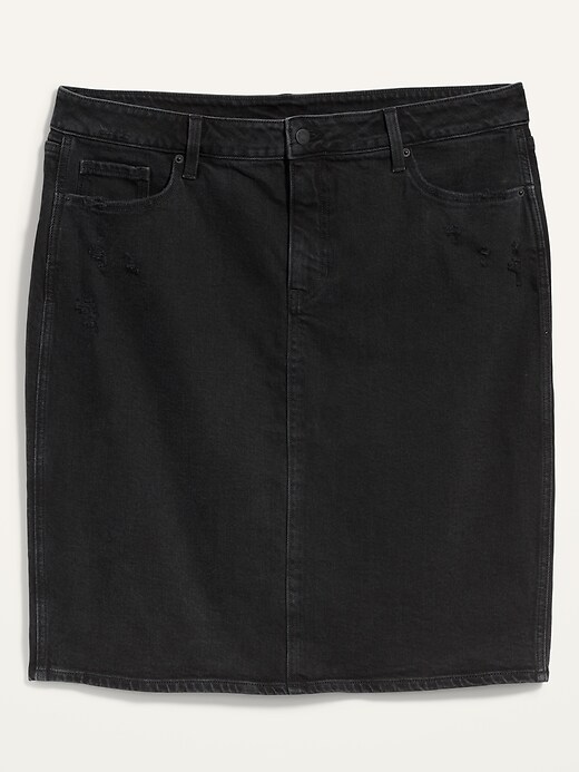 View large product image 1 of 1. Extra High-Waisted Secret-Smooth Pockets Ripped Plus-Size Jean Skirt