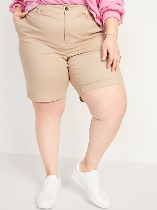 View large product image 1 of 2. High-Waisted Twill Plus-Size Everyday Shorts -- 9-inch inseam