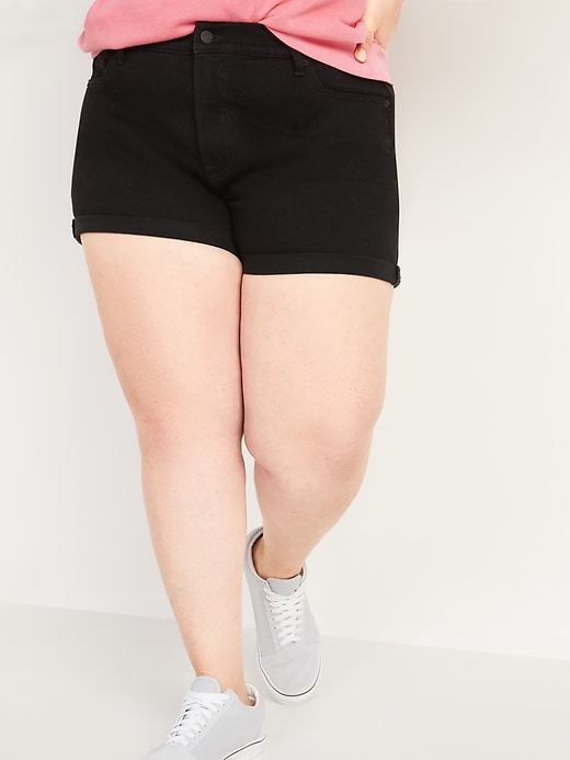 Image number 1 showing, High-Waisted Secret-Smooth Pockets O.G. Straight Plus-Size Black Jean Shorts -- 3-inch inseam