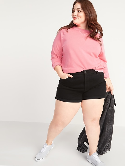Image number 3 showing, High-Waisted Secret-Smooth Pockets O.G. Straight Plus-Size Black Jean Shorts -- 3-inch inseam