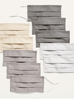 Paquet de 10 masques en tissu à plis à triple épaisseur pour adulte (ajustables aux oreilles)