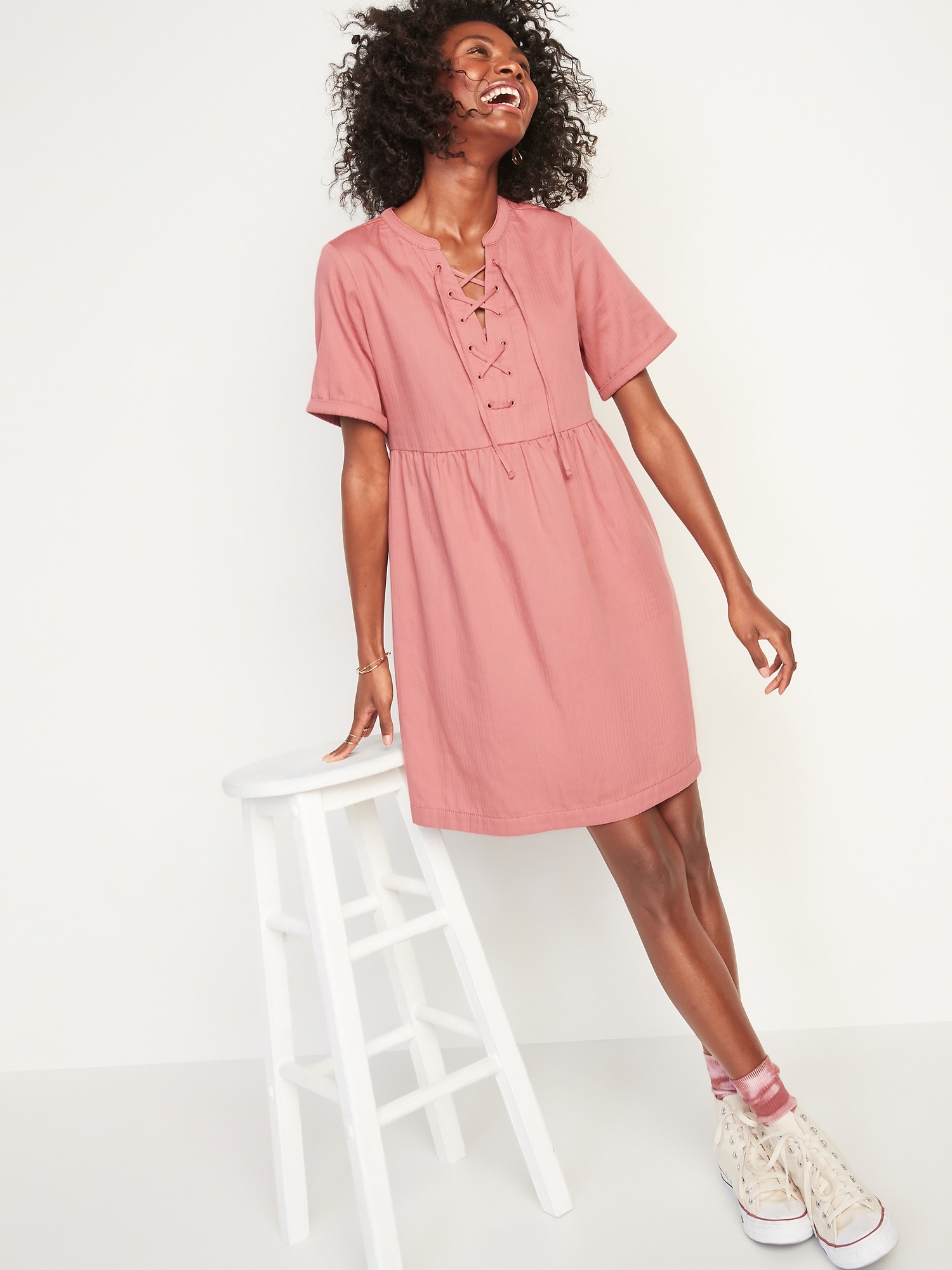 Lace up shop shift dress