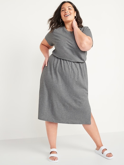 View large product image 1 of 2. Waist-Defined Slub-Knit Plus-Size Midi Dress