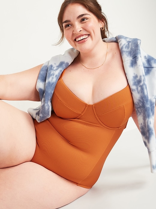 Image number 3 showing, Textured-Rib Secret-Slim Underwire Plus-Size One-Piece Swimsuit