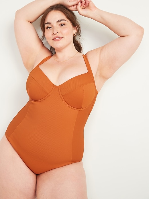 Image number 1 showing, Textured-Rib Secret-Slim Underwire Plus-Size One-Piece Swimsuit