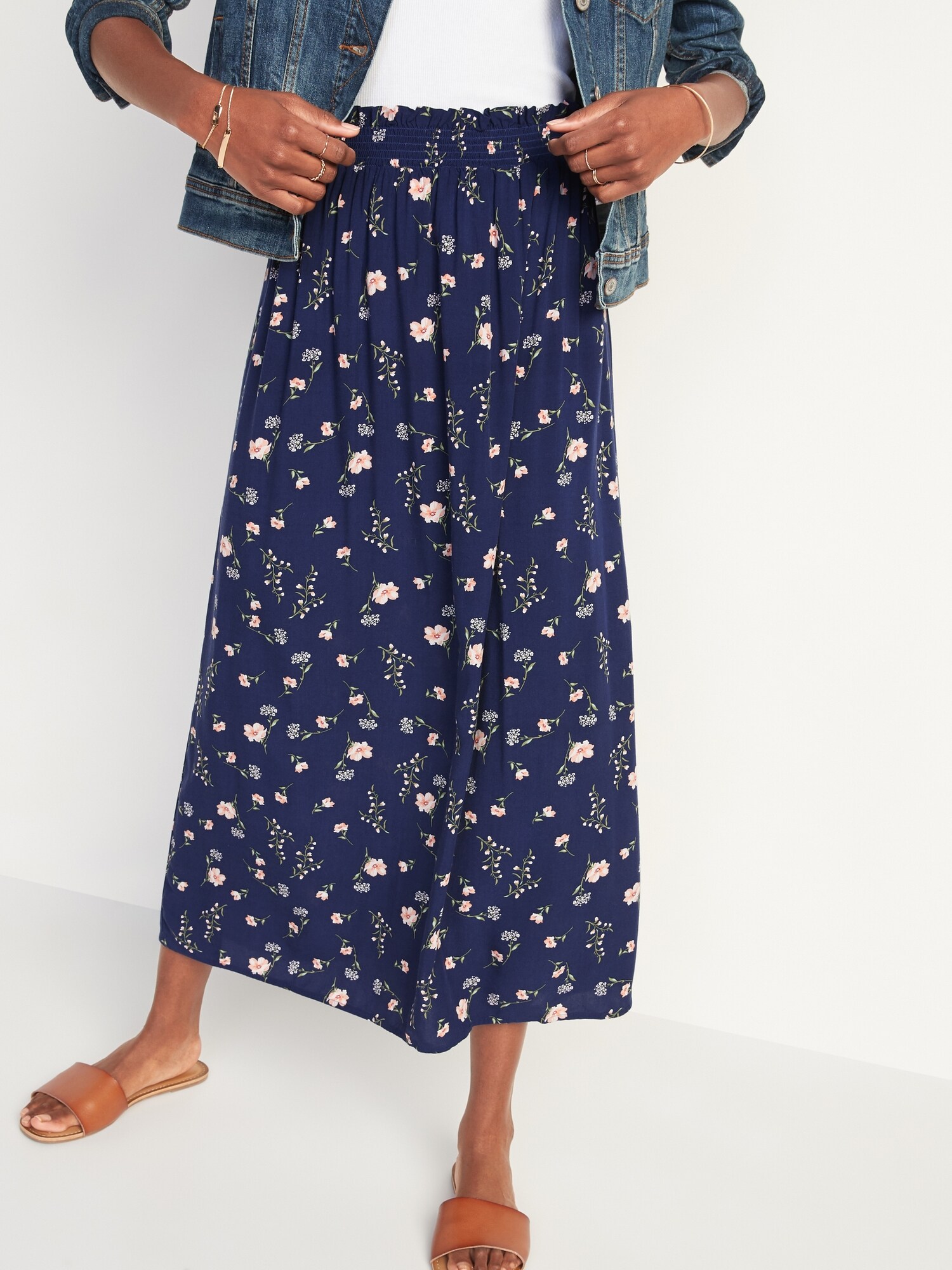 Navy blue floral midi sale skirt