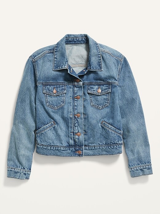 View large product image 1 of 1. Cropped Light-Wash Plus-Size Jean Jacket