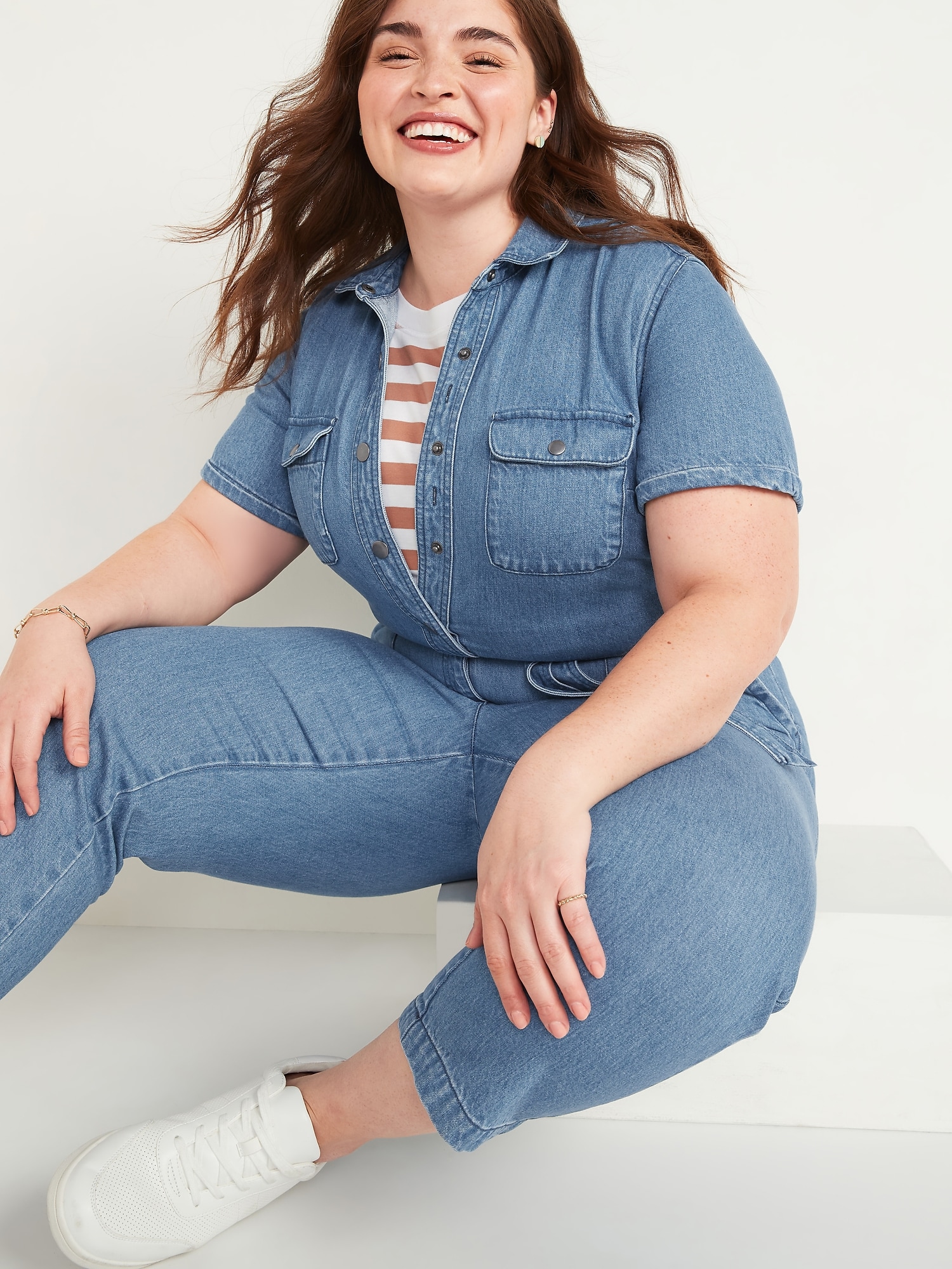 Chain G-Belt Denim Jumpsuit